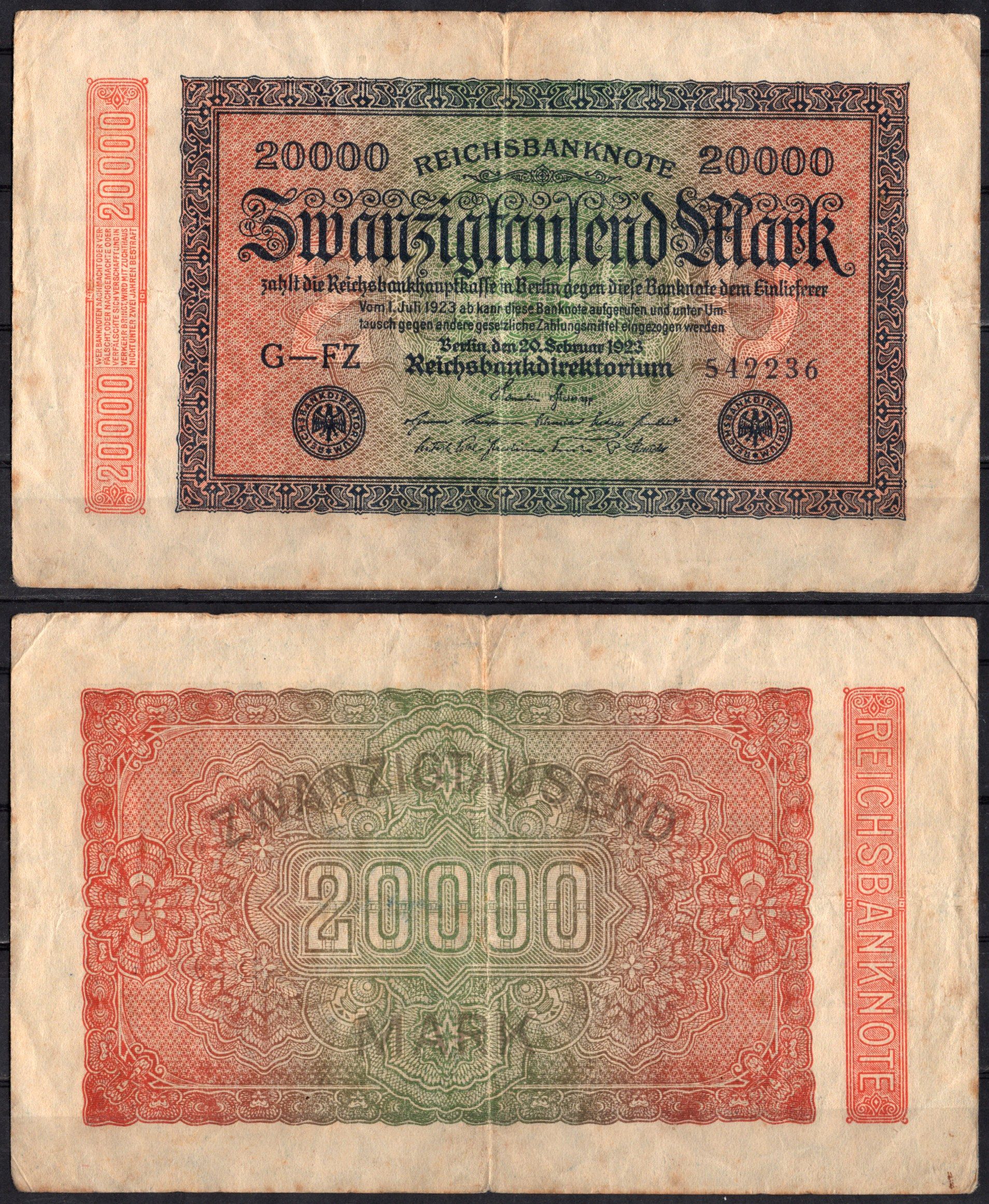 Германия 20000 марок 1923 Pick 85 a бумага 2192-12-1-2