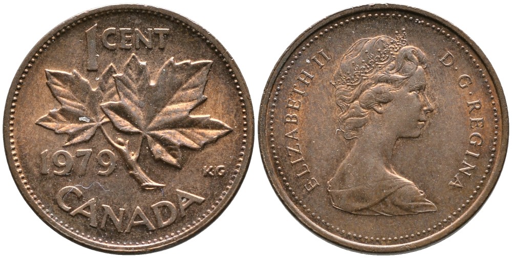 Канада 1 цент 1979 Елизавета II (1952-2022), кленовый лист KM 59.2 бронза 4528-746