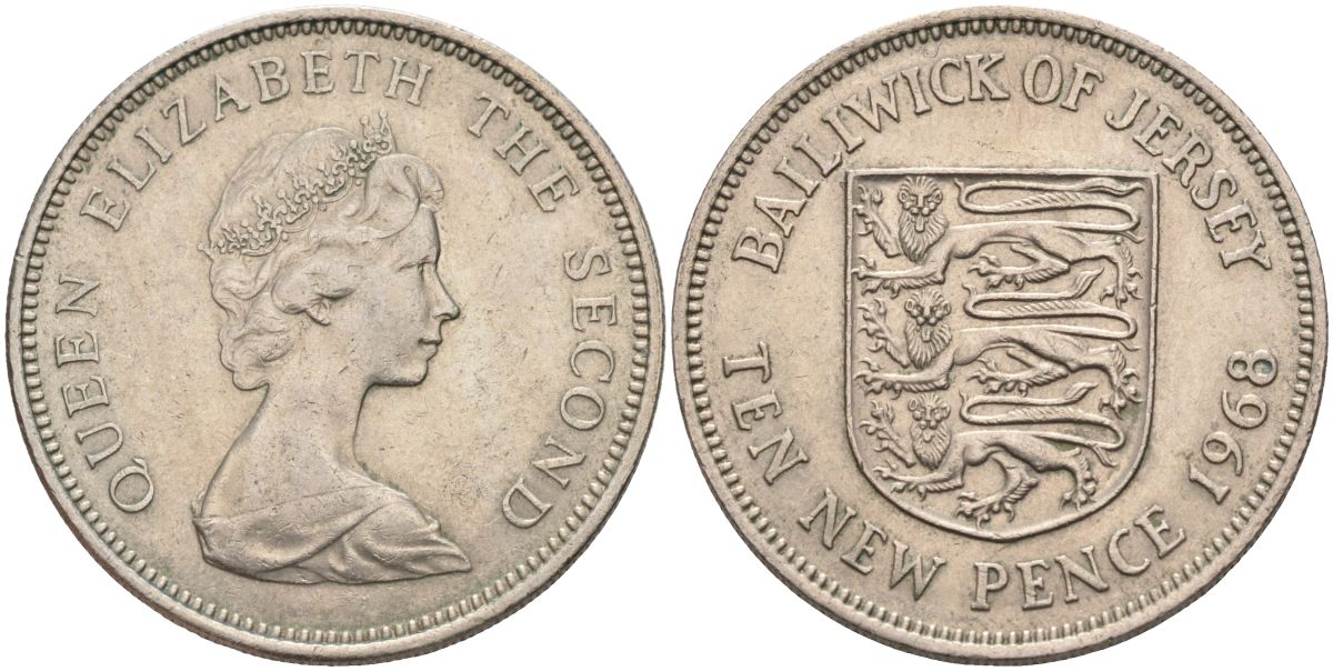 Джерси 10 новых пенсов 1968 Елизавета II (1952-) KM 33 медно-никель 4593-945