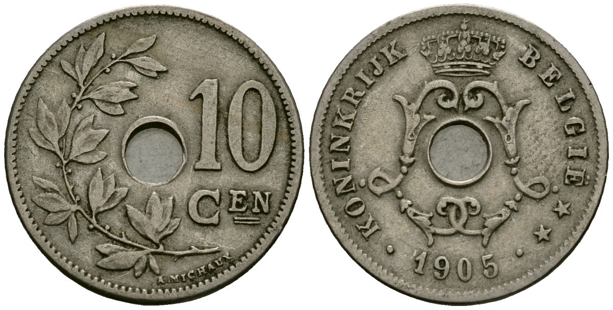 Бельгия 10 сантимов 1905 Belgie KM 53 медно-никель 4172-1226