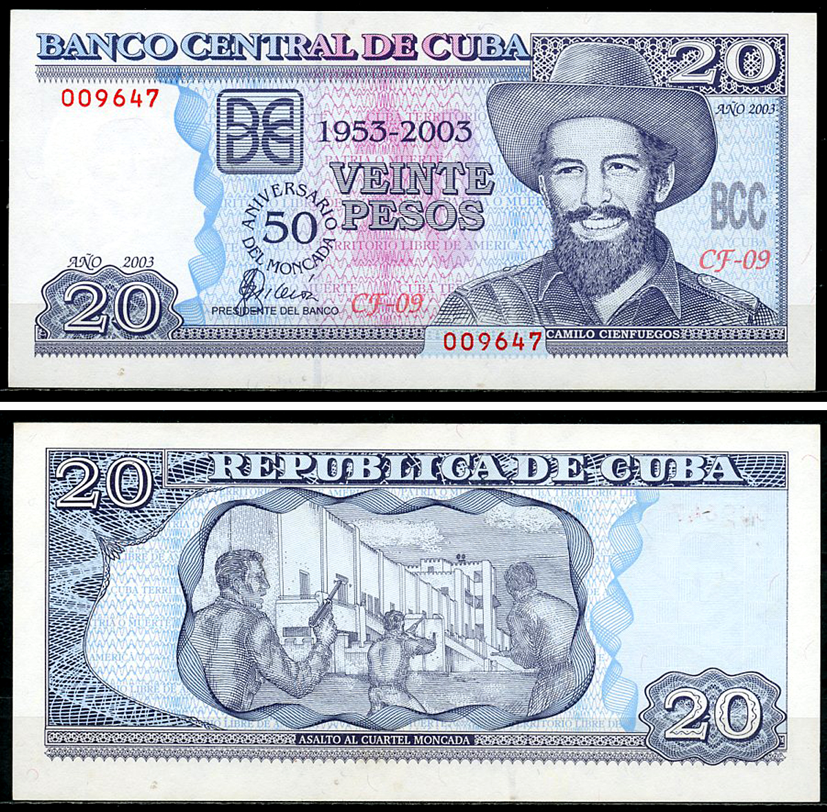Куба 20 песо 2003 50 лет со дня нападения на казармы Монкада (1953-2003) Pick 126  бумага  UNC (пресс) 451-1188-2
