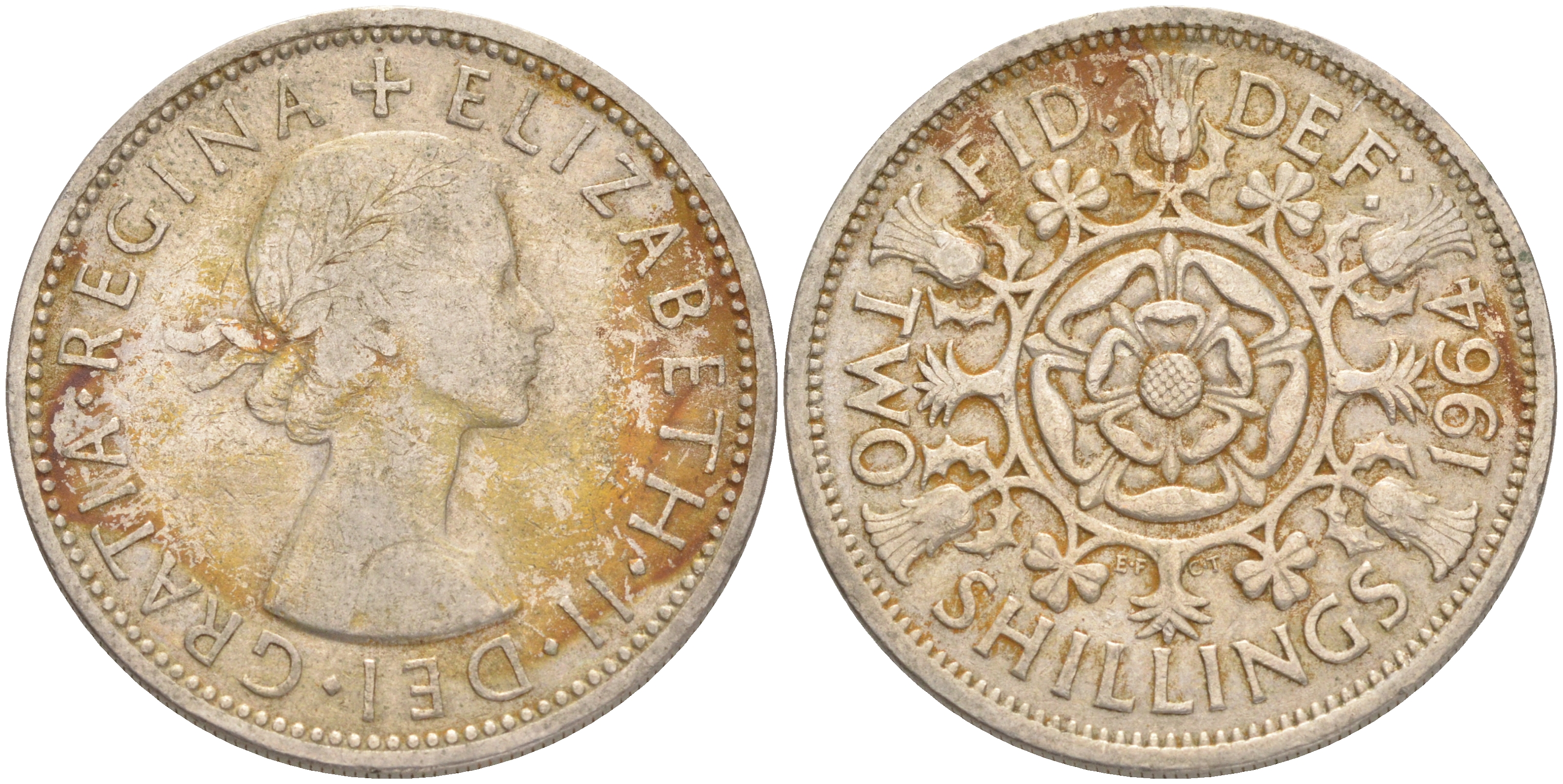 Великобритания 2 шиллинга (флорин) 1964 Елизавета II (1952-2022) KM 906, Spink 4146 медно-никель 189-645