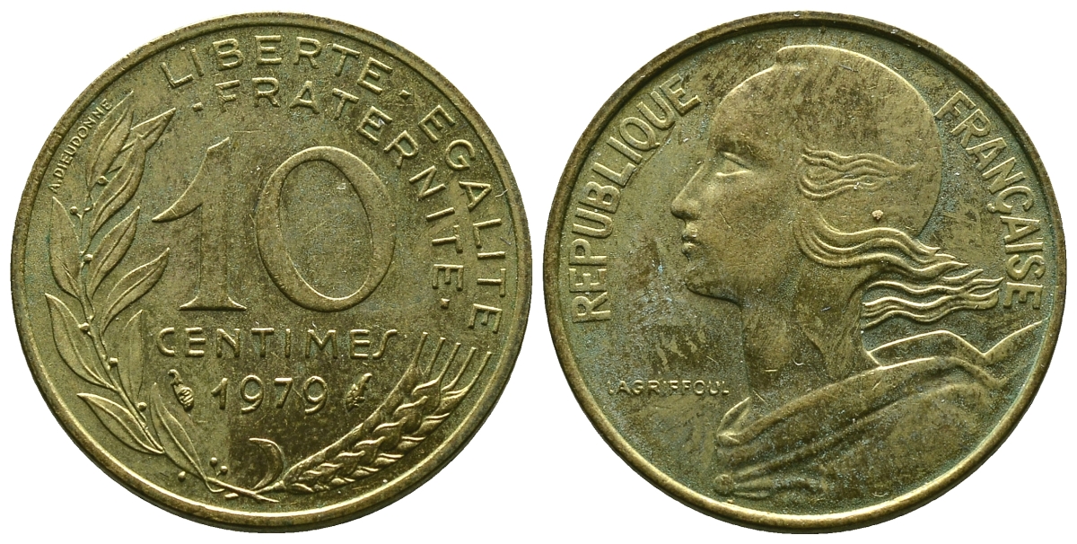 ФРАНЦИЯ 10 САНТИМОВ 1979 ТИП MARIANNE KM 929 медь алюминий никель 4381-626
