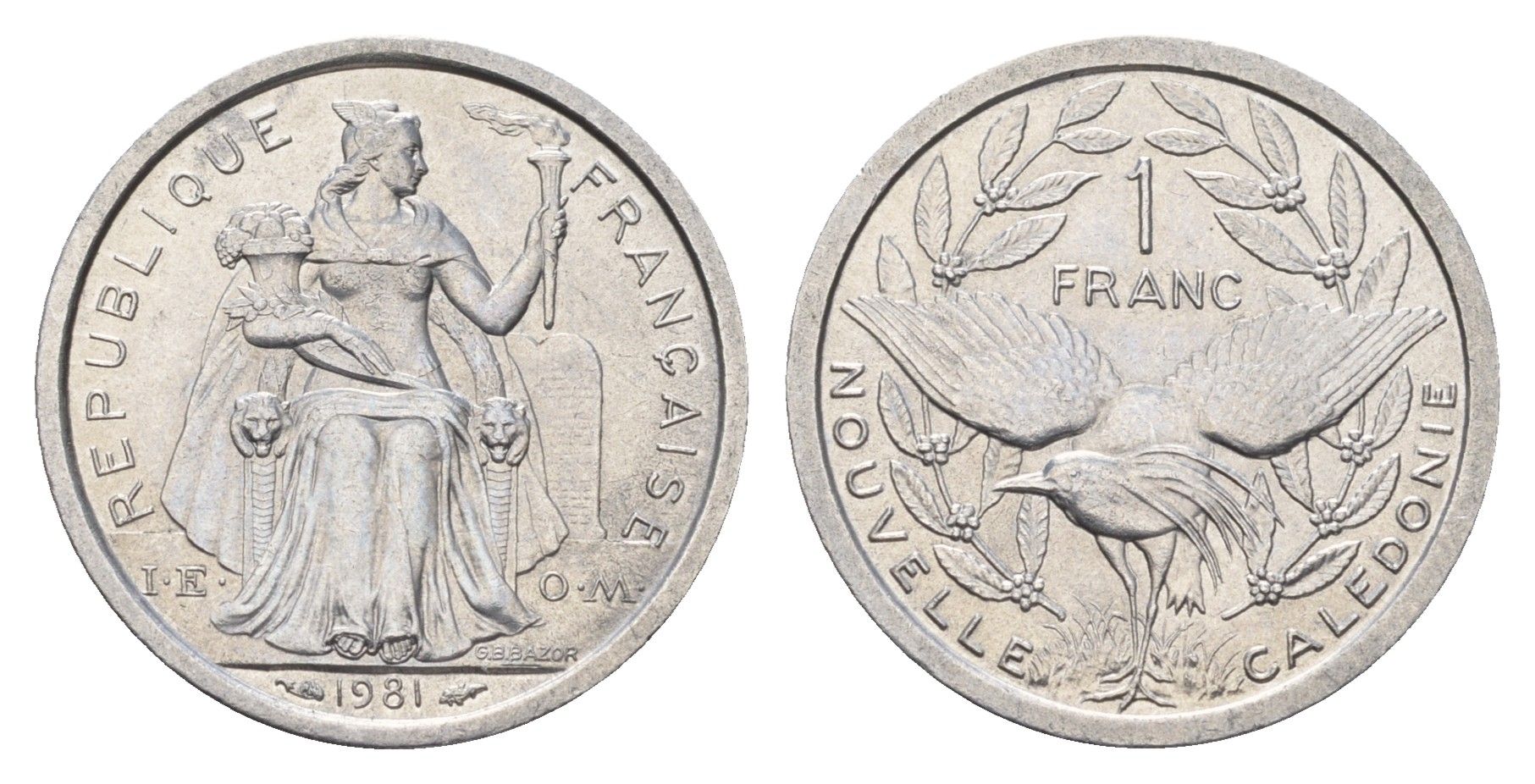 Новая Каледония 1 франк 1981 KM 10 алюминий UNC 181-911