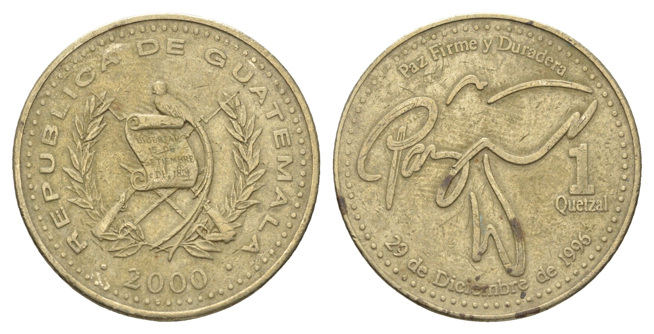 Гватемала 1 кетсаль 2000 KM 284 никель латунь 4663-826