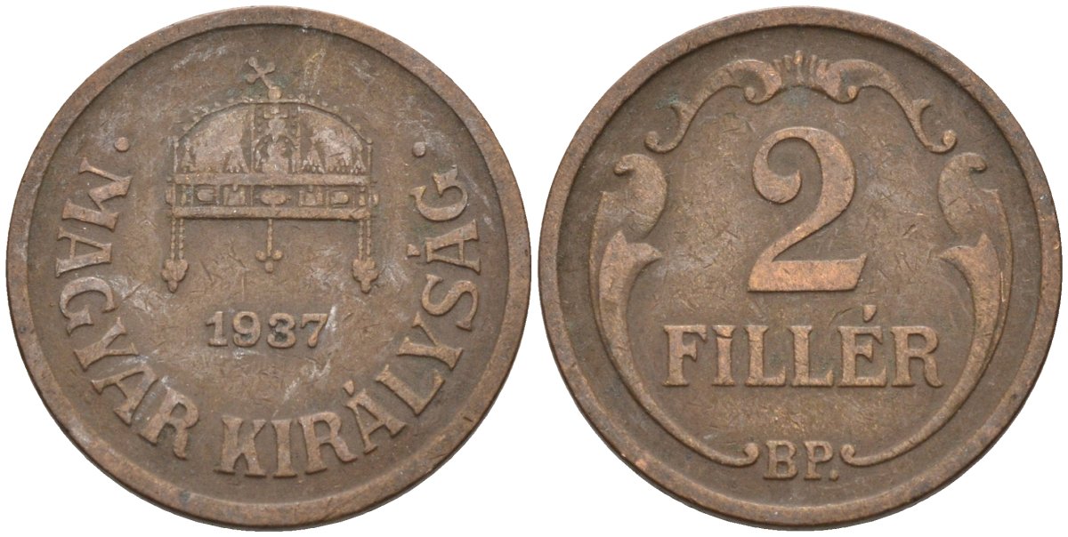 Венгрия 2 филлера 1937 BP KM 506 бронза 4115-1153