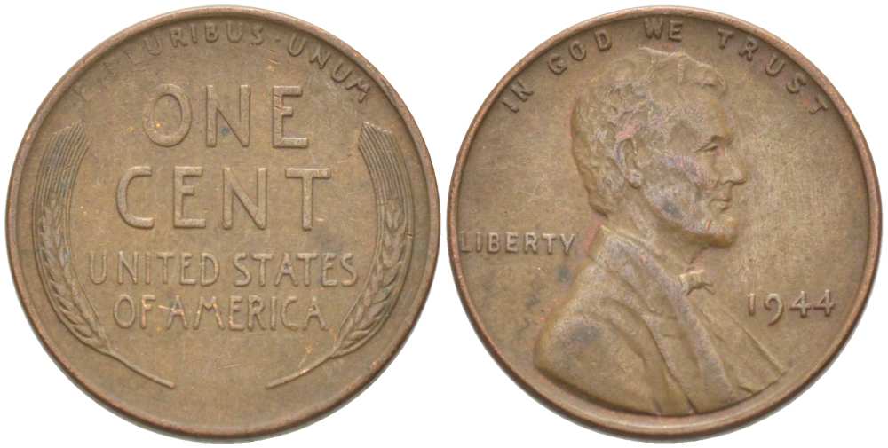 США 1 ЦЕНТ 1944 ЛИНКОЛЬН KM А132 медь цинк 218-918