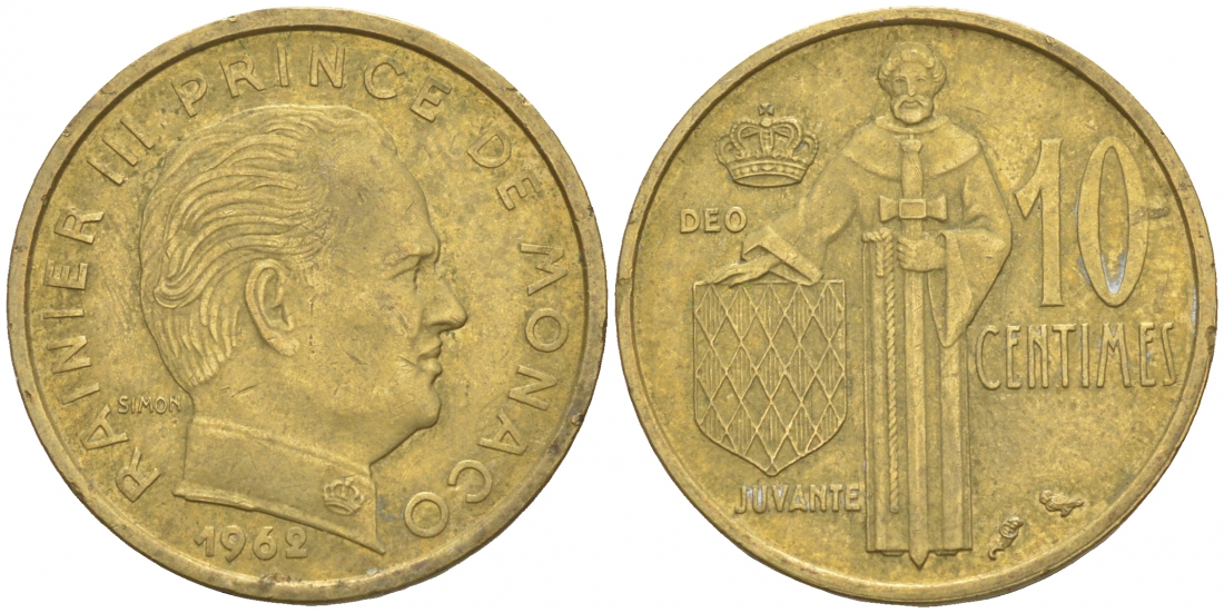 Монако 10 сантимов 1962 Ренье III (1949-2005) KM 142 алюминиевая бронза 73-143