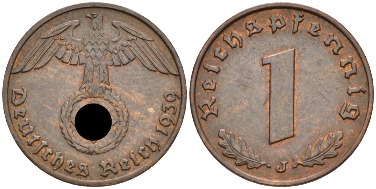 Германия 1 рейхспфенниг 1939 J, KM 89 бронза 3955-451