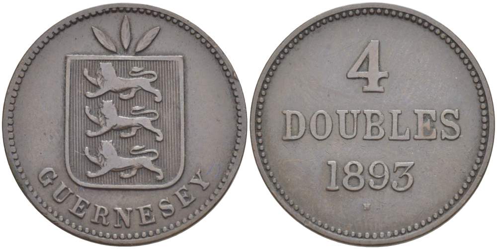 Гернси 4 дабла (дубля) 1893 Н KM 5 бронза 4517-931