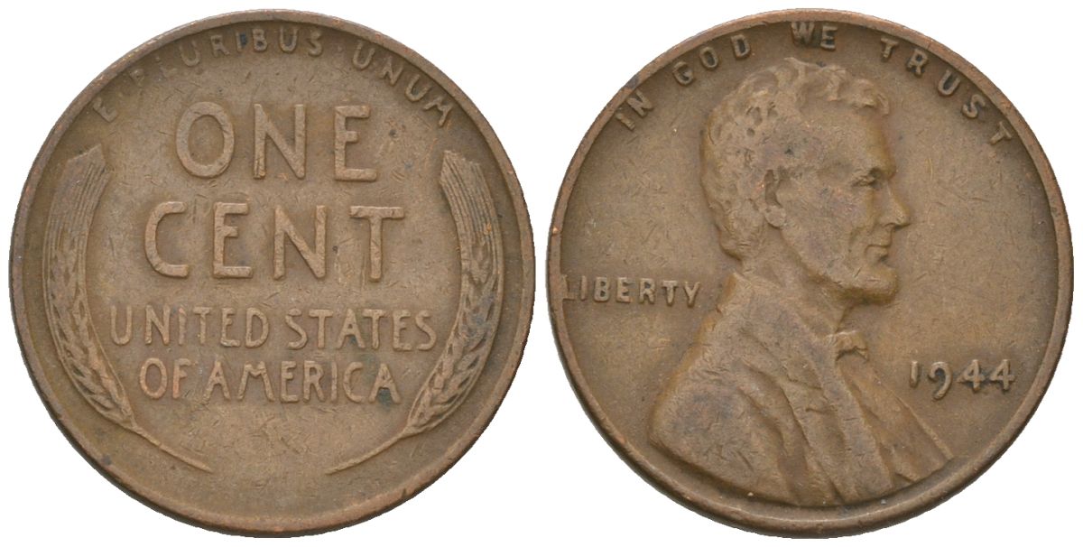 США 1 цент 1944 Линкольн KM A132 латунь 4567-666
