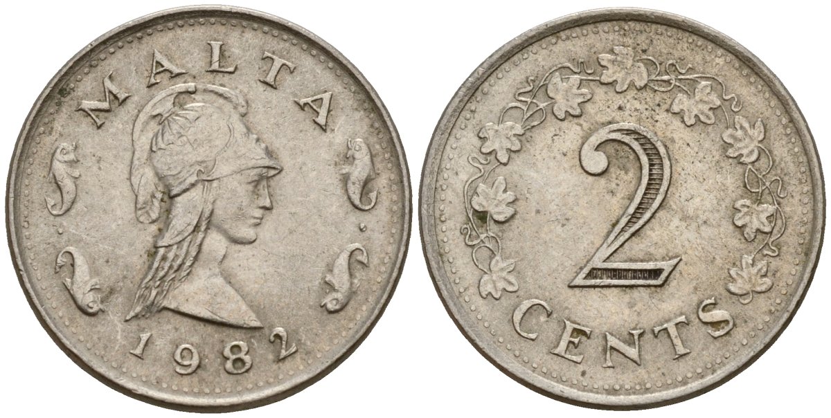 Мальта 2 цента 1982 Пентесилея, царица амазонок KM 9 медь цинк 4154-731