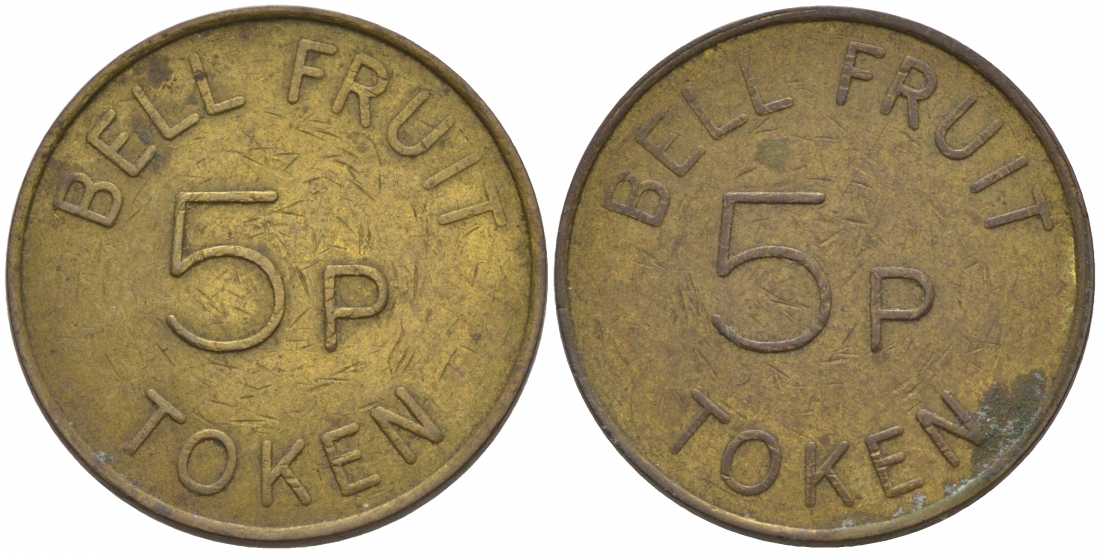 АНГЛИЯ 5 ПЕНСОВ ND ИГРОВОЙ ЖЕТОН BELL-FRUIT, ТОКЕН желтый металл 73-1417