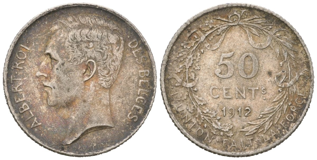 Бельгия 50 сантимов 1912 DES BELGES, Альберт I (1909-1934) KM 70 серебро 4611-1163