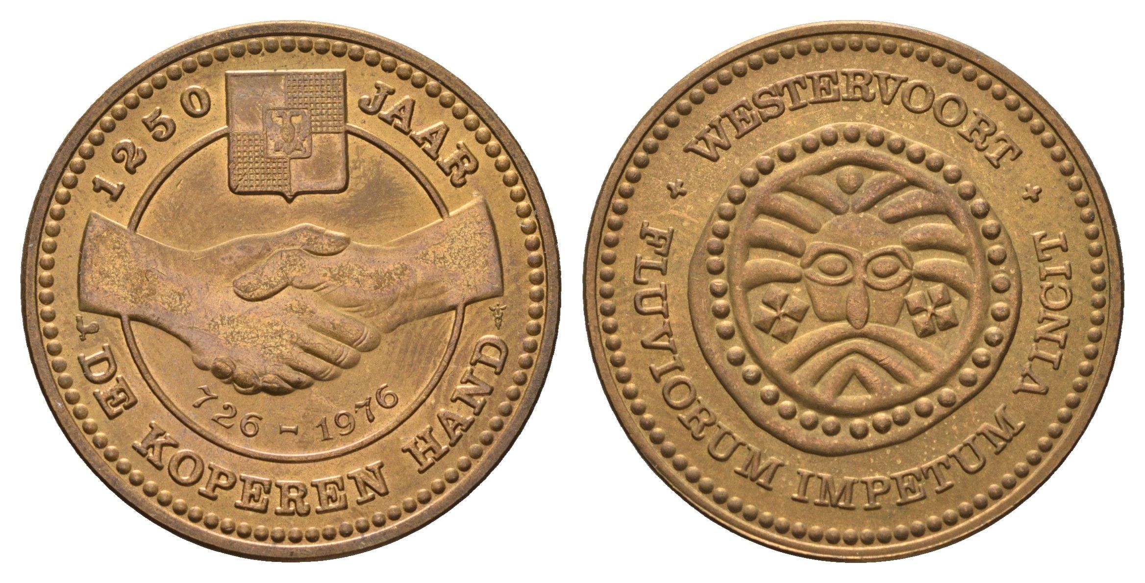 Нидерланды, Вестерворт муниципальный жетон - 1 "медная рука" 1976 диаметр 30 мм, вес 10 гр бронза 180-134