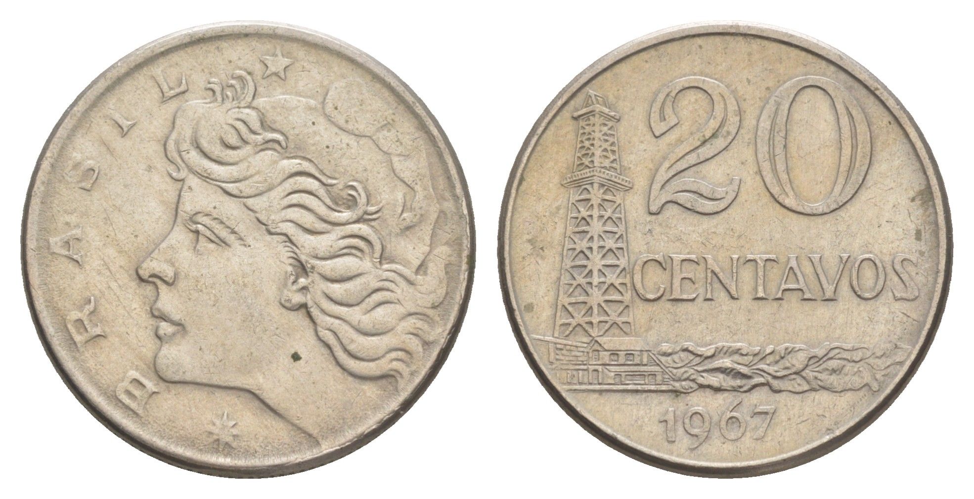 Бразилия 20 сентаво 1967 KM 579.1 медно-никель 4595-714