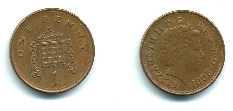 Великобритания 1 пенни 2001 Елизавета II (1952-2022) KM 986, Spink 4710 (B5) сталь плакированная медью 540-227
