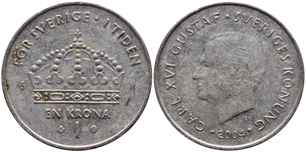 Швеция 1 крона 2004 Карл XVI Густав (1973- ) KM 894 медно-никель 177-246