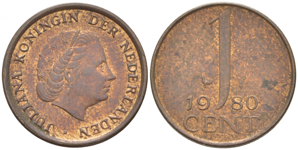 Нидерланды 1 цент 1980 Юлиана (1949-1980) KM 180 бронза 3457-1058