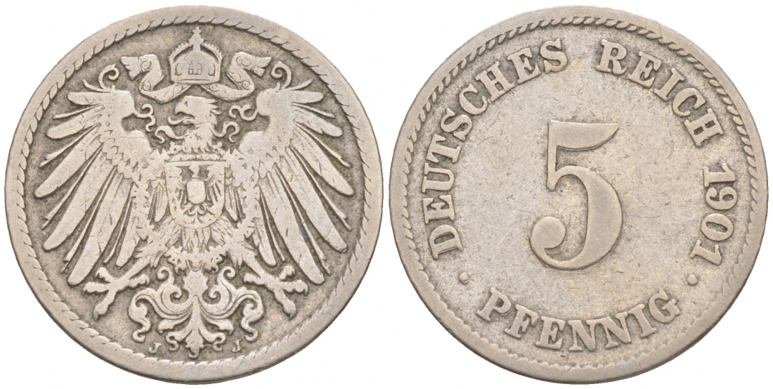 ГЕРМАНИЯ 5 ПФЕННИГОВ 1901 J, KM 11, J. 12 медно-никель 73-666