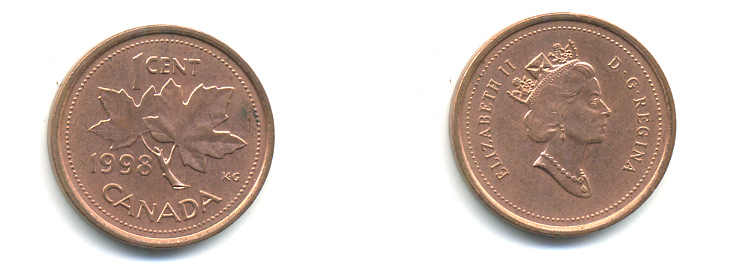 КАНАДА 1 ЦЕНТ 1998 ЕЛИЗАВЕТА II, КЛЕНОВЫЙ ЛИСТ KM 289 сталь плакированная медью 177-1444