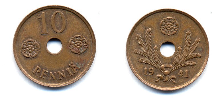 ФИНЛЯНДИЯ 10 ПЕННИ 1941 KM 33.1 медь 51-4919