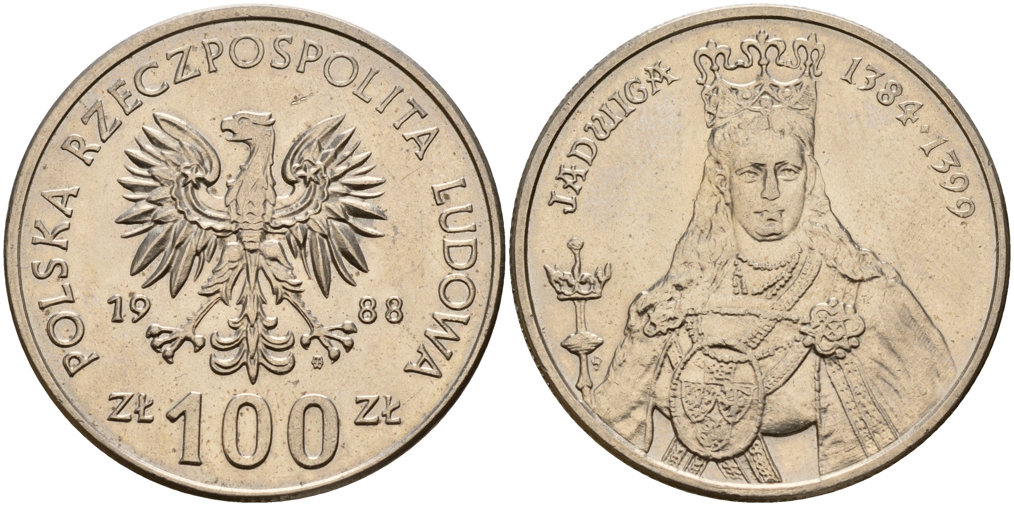 Польша 100 злотых 1988 MW, серия Польские правители, королева Ядвига (1384-1399) KM 183 медно-никель 4157-824