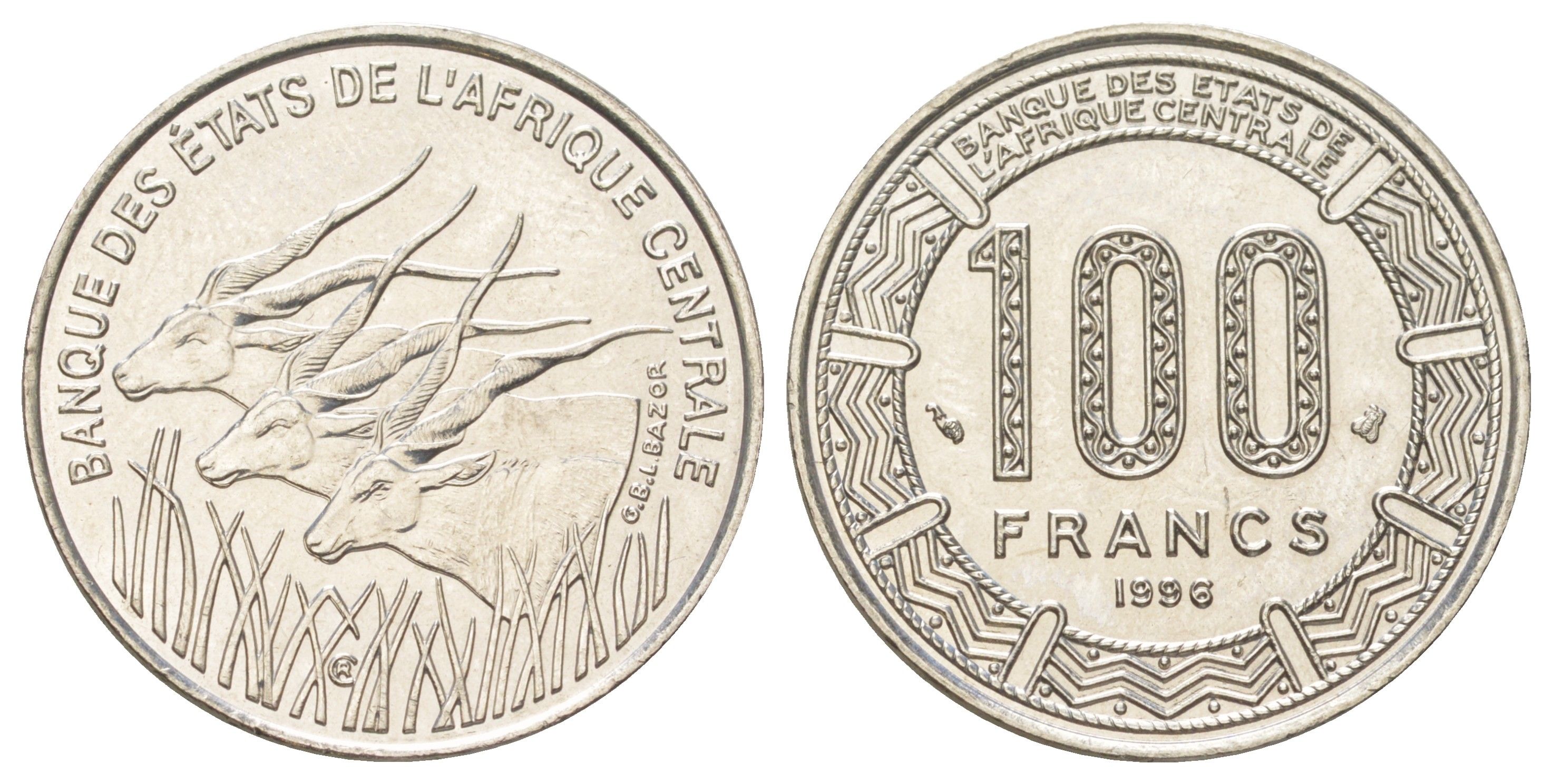 Центральная Африка (BEAC) 100 франков 1996 KM 13 никель UNC 4616-346