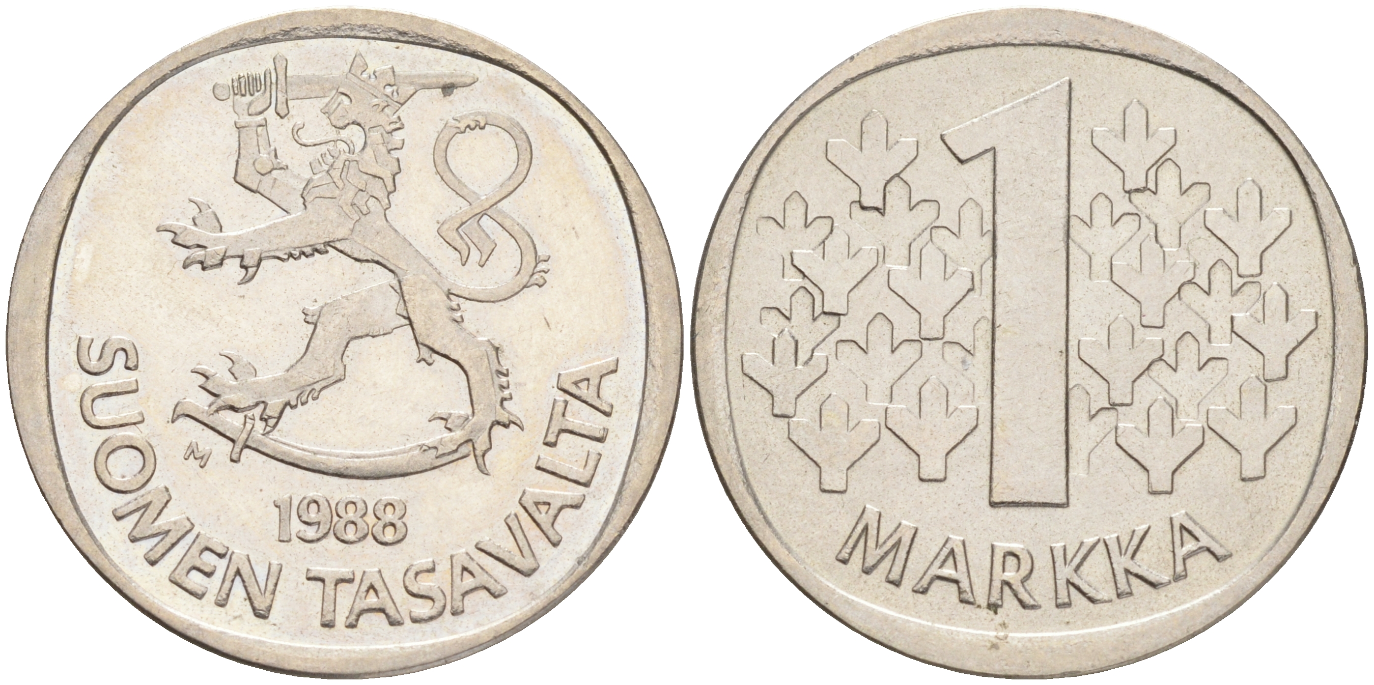 ФИНЛЯНДИЯ 1 МАРКА 1988 M KM 49а медно-никель UNC 4556-753