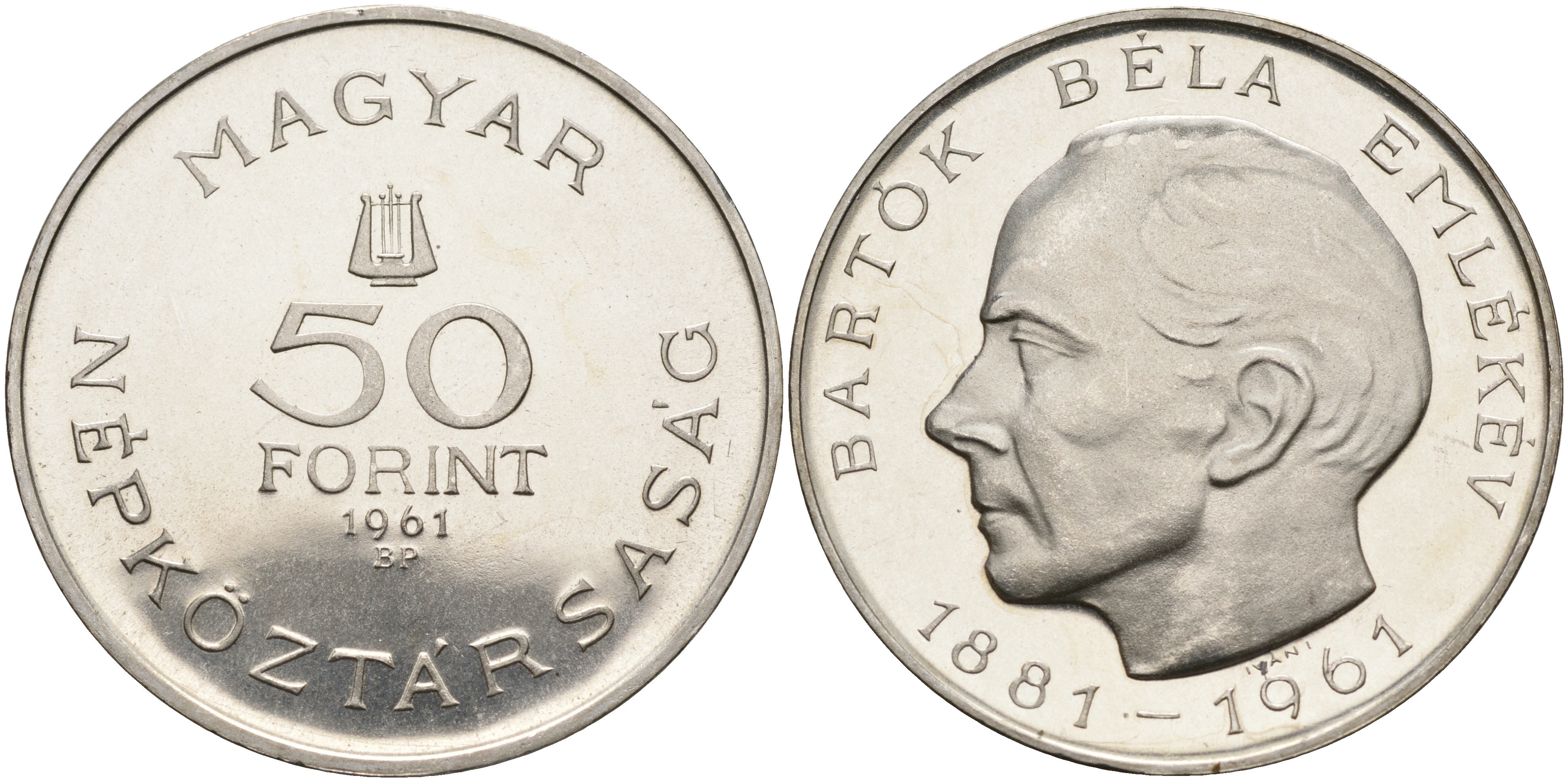 Венгрия 50 форинтов 1961 80 лет со дня рождения Бела Барток KM 561 серебро PROOF 00-000-00