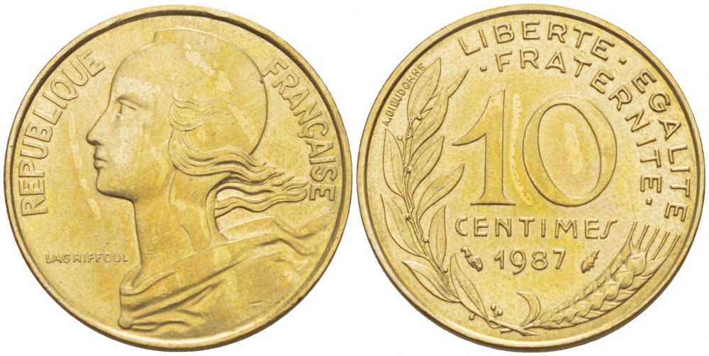 ФРАНЦИЯ 10 САНТИМОВ 1987 ТИП MARIANNE KM 929 медь алюминий никель 112-1025