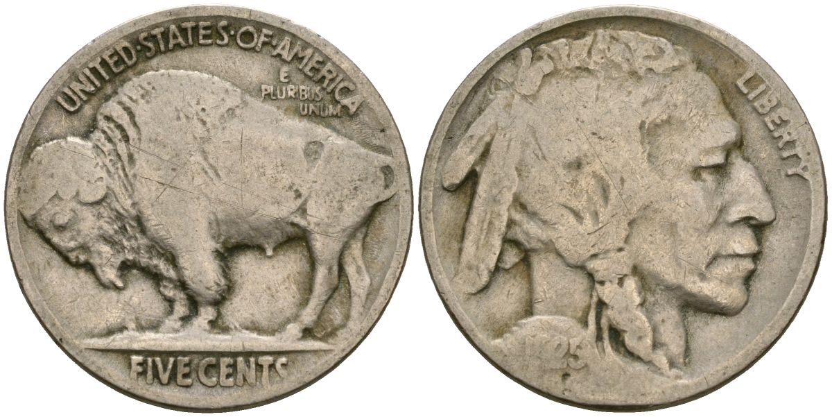 США 5 центов 1925 индеец, бизон KM 134 медно-никель 4135-426