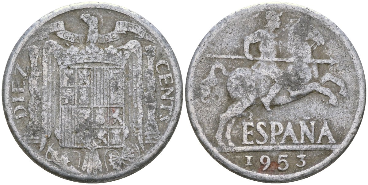 Испания 10 сентимо 1953 Франсиско Франко (1939-1975) KM 766 алюминий 4171-1032