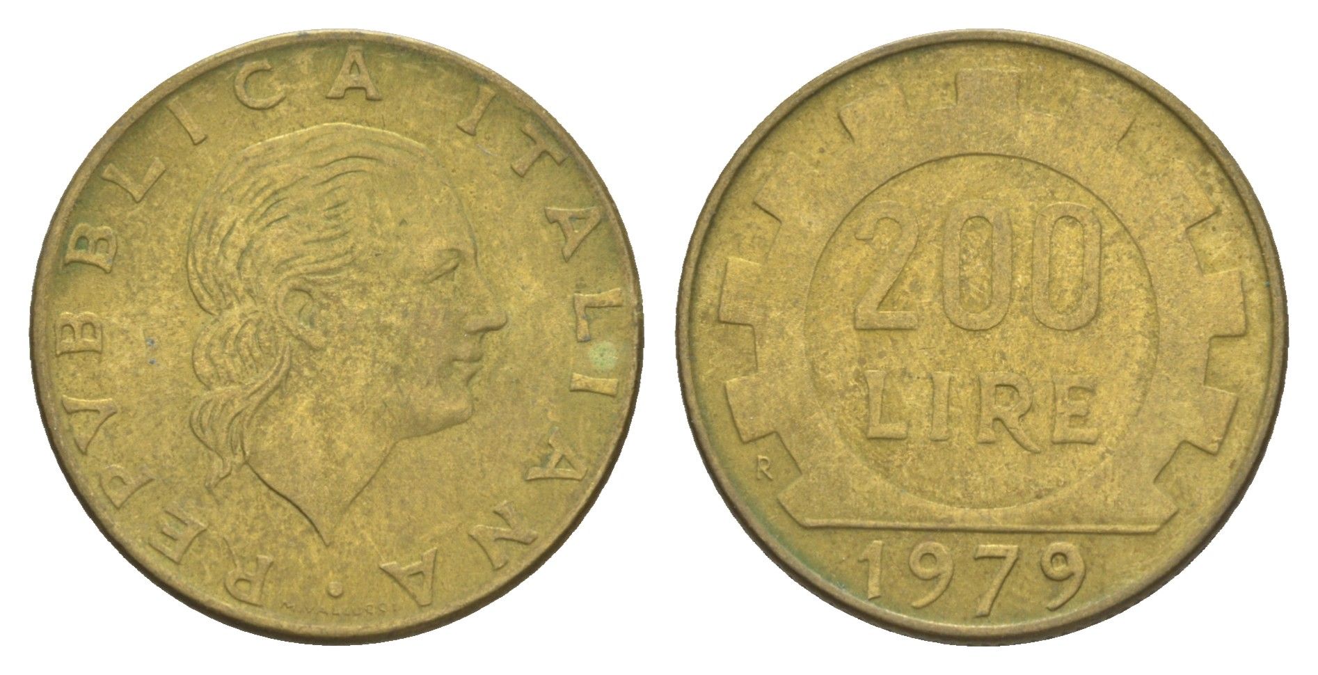 Италия 200 лир 1979 R, шестерня KM 105 алюминиевая бронза 4529-345