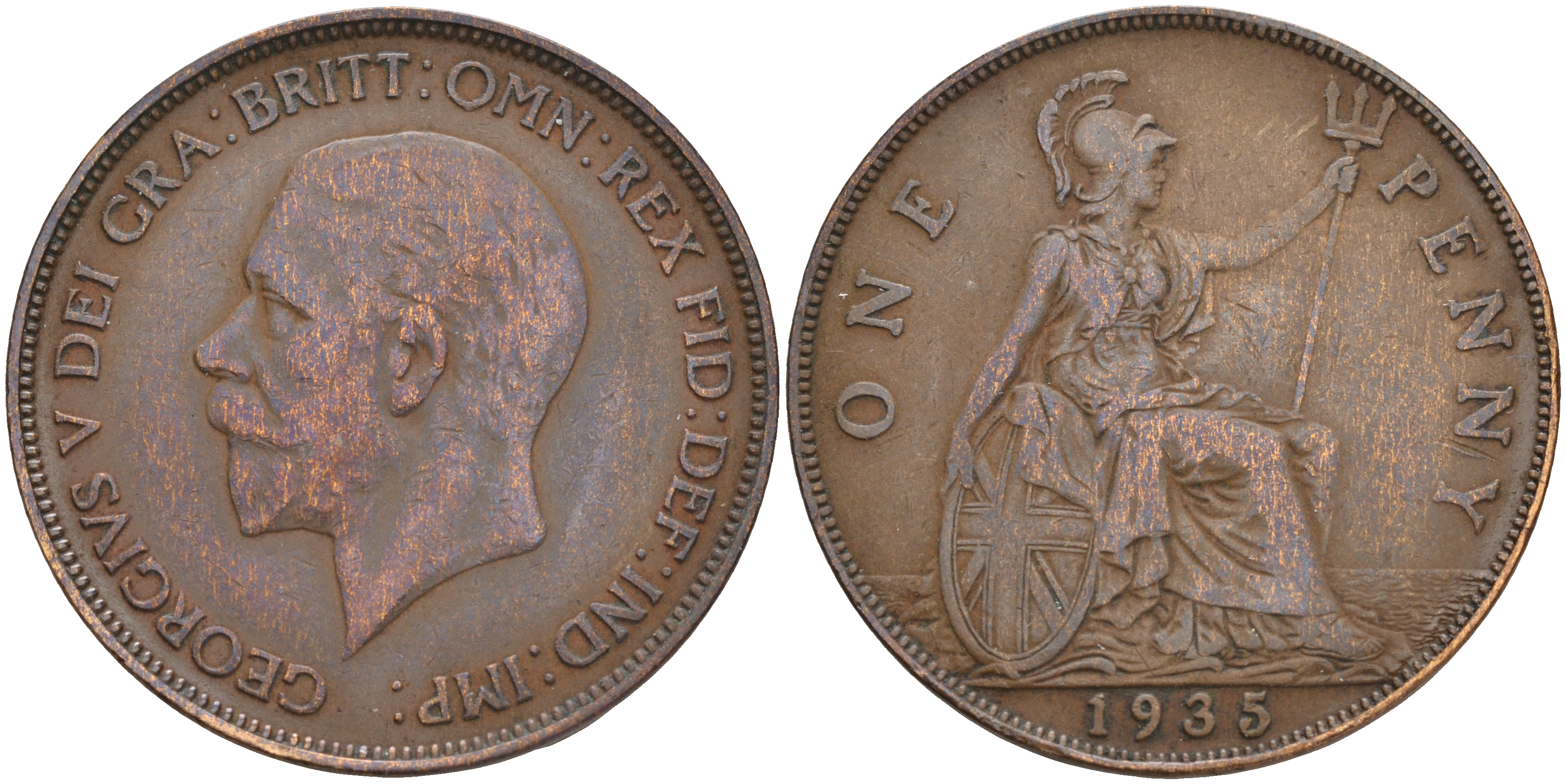 Великобритания 1 пенни 1935 Георг V (1910-1936) КМ 838, Spink 4055 бронза 4557-1014