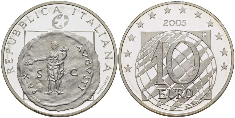Италия 10 евро 2005 60 лет мира и свободы в Европе, античная монета KM 271 серебро PROOF 02-040-41