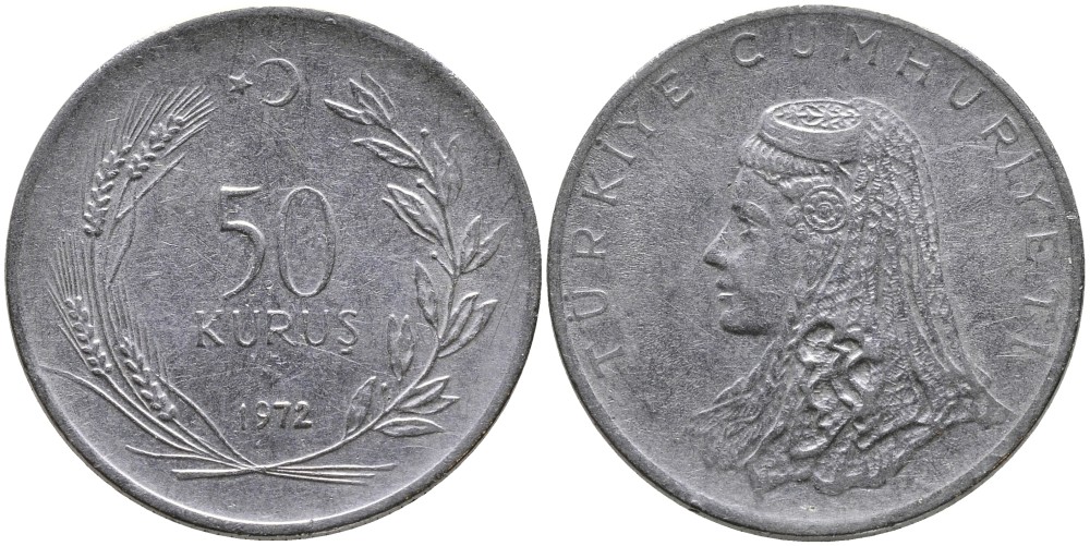 Турция 50 курушей 1972 Анатолийская невеста KM 899 нержавеющая сталь 4541-754