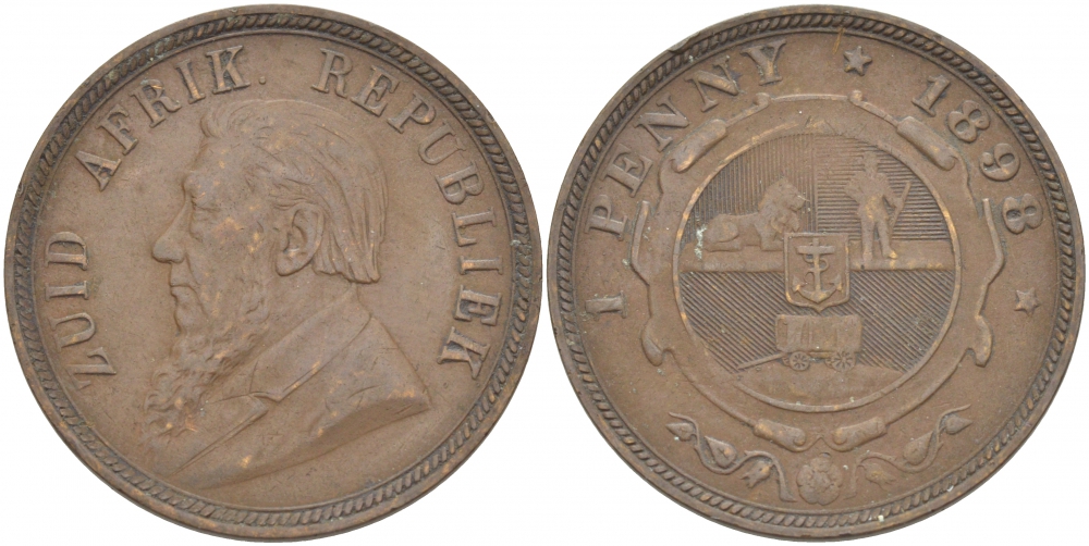 Южно-Африканская Республика, Трансвааль 1 пенни 1898 Пауль Крюгер KM 2 медь 180-831