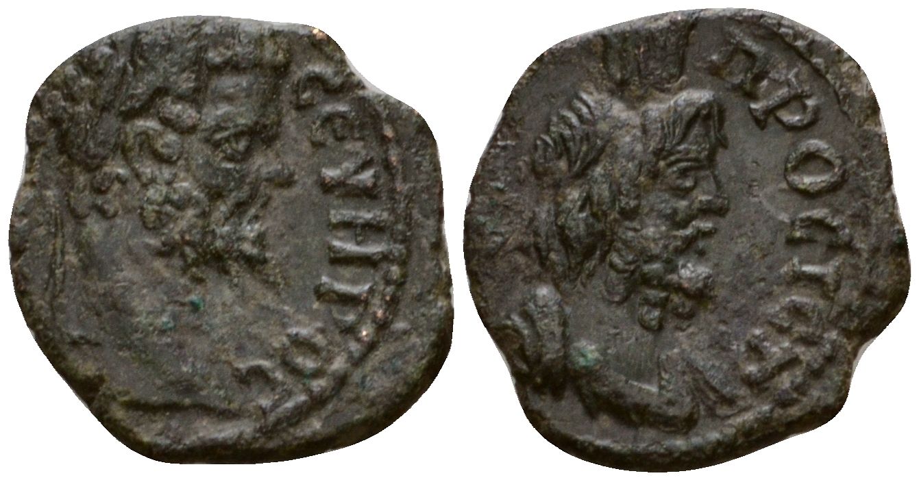 Римская Империя, Провинция Нижняя Мезия, Никополь-на-Истре AE 193 - 211 Септимий Север, бюст императора / бюст Сераписа Hristova-Jekov 8.14.6.9 бронза 1100-8-35