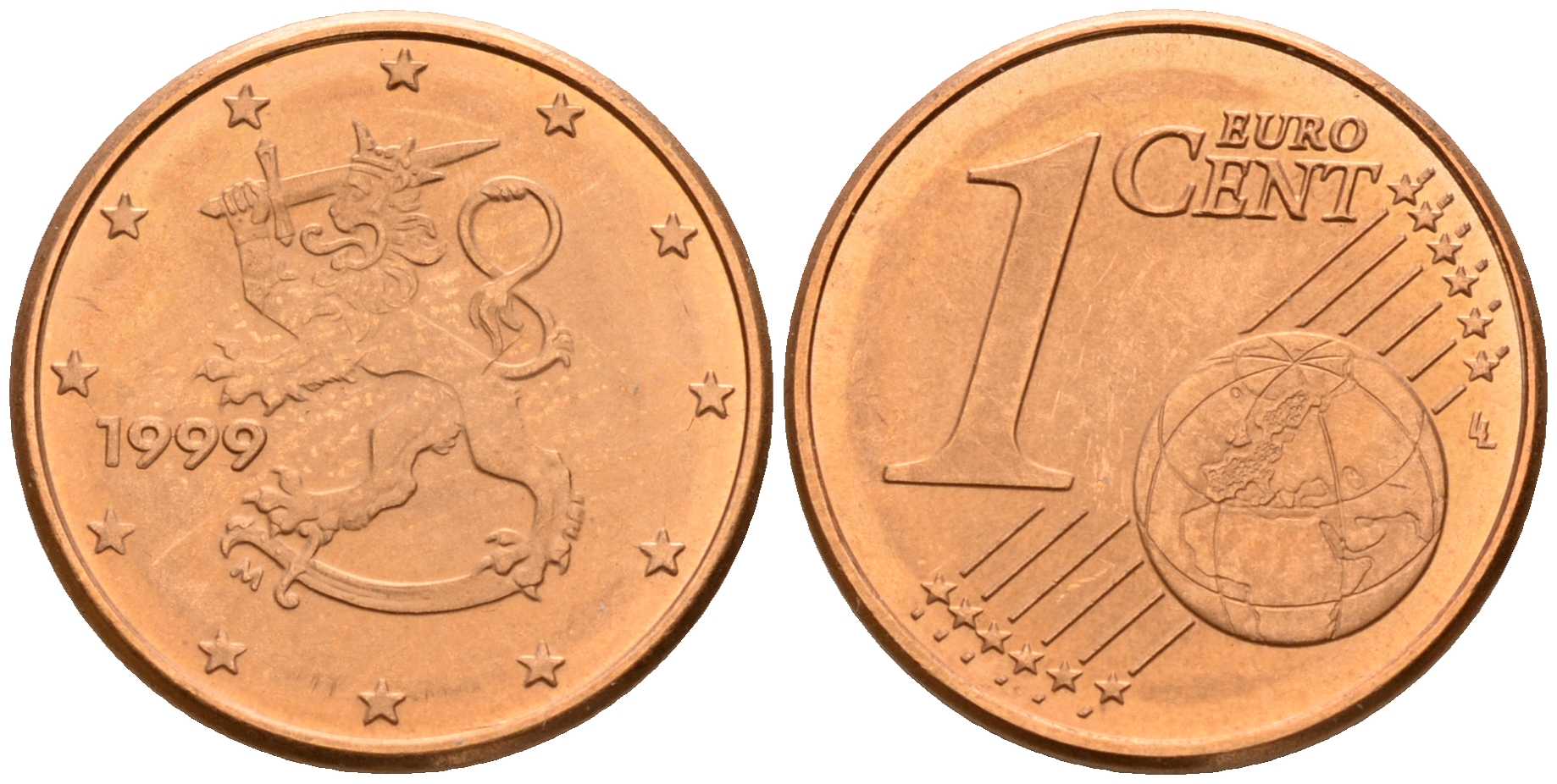 Финляндия 1 евроцент 1999  KM 98 сталь плакированная медью  UNC  4160-365