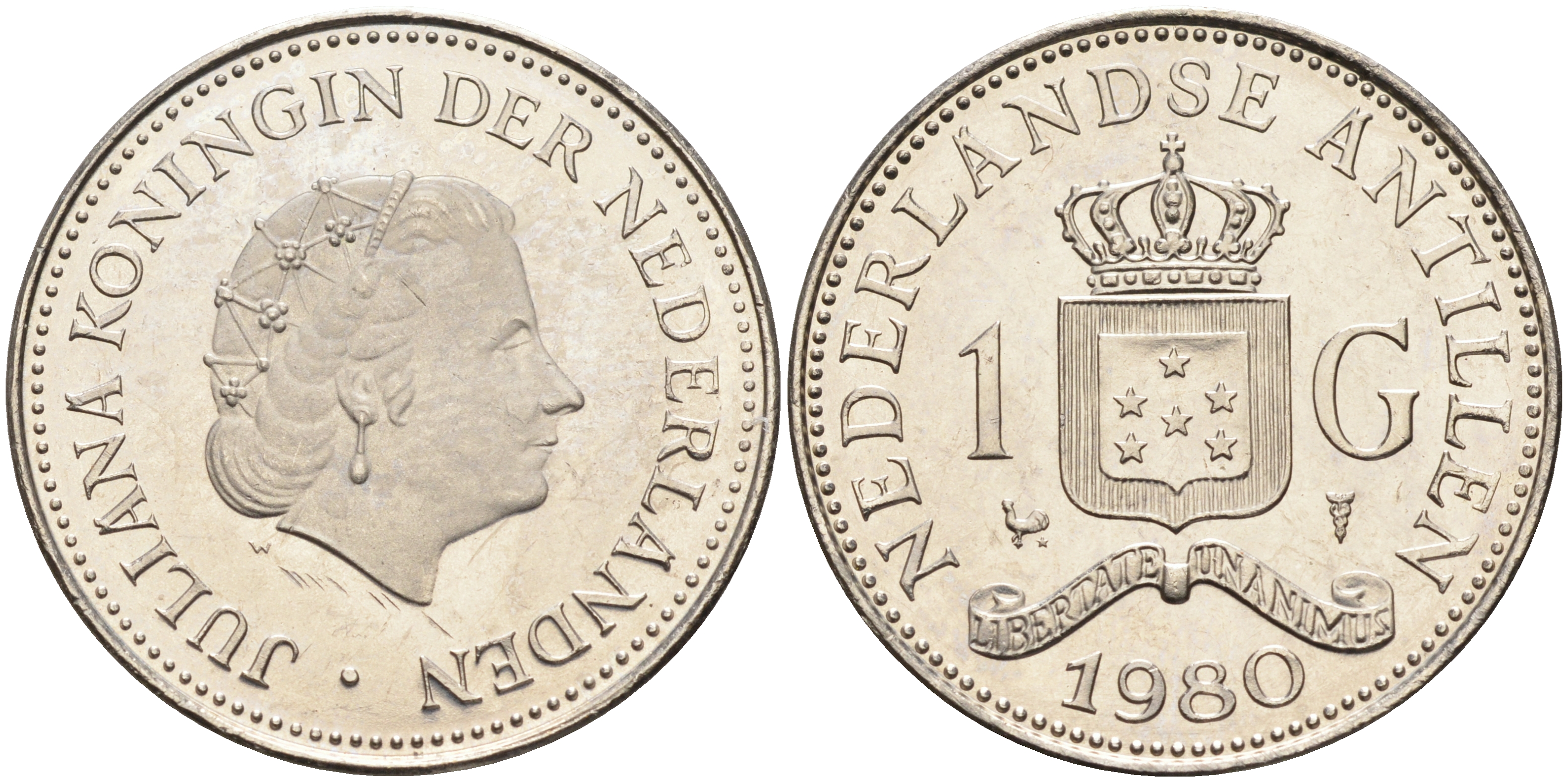 Нидерландские Антилы 1 гульден 1980 J, Юлиана (1948-1980) KM 12 никель 4140-1133