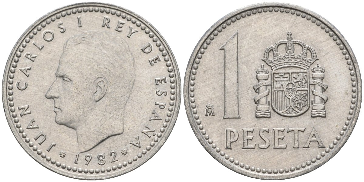 Испания 1 песета 1982 M, Хуан Карлос I (1975-2014) KM 821 алюминий 4391-224