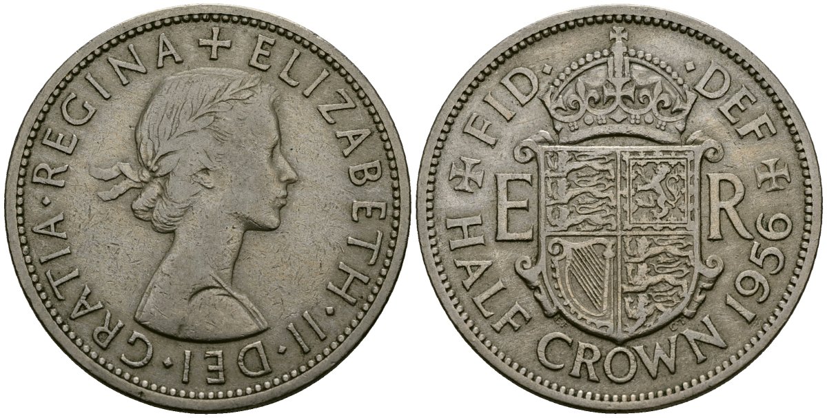 Великобритания 1/2 кроны 1956 Елизавета II (1952-2022) KM 907, Spink 4145 медно-никель 4125-525