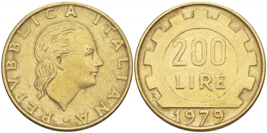 Италия 200 лир 1979 R, шестерня KM 105 алюминиевая бронза 186-221
