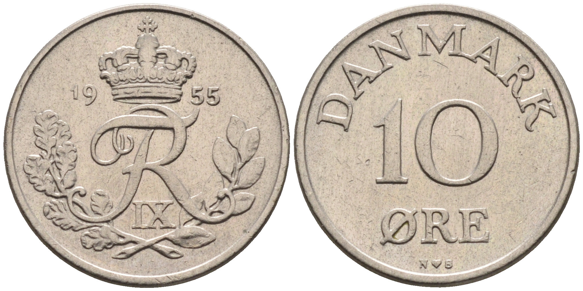Дания 10 эре 1955 N. S, Фредерик IX (1947-1972) КМ 841.1 медно-никель    4169-169