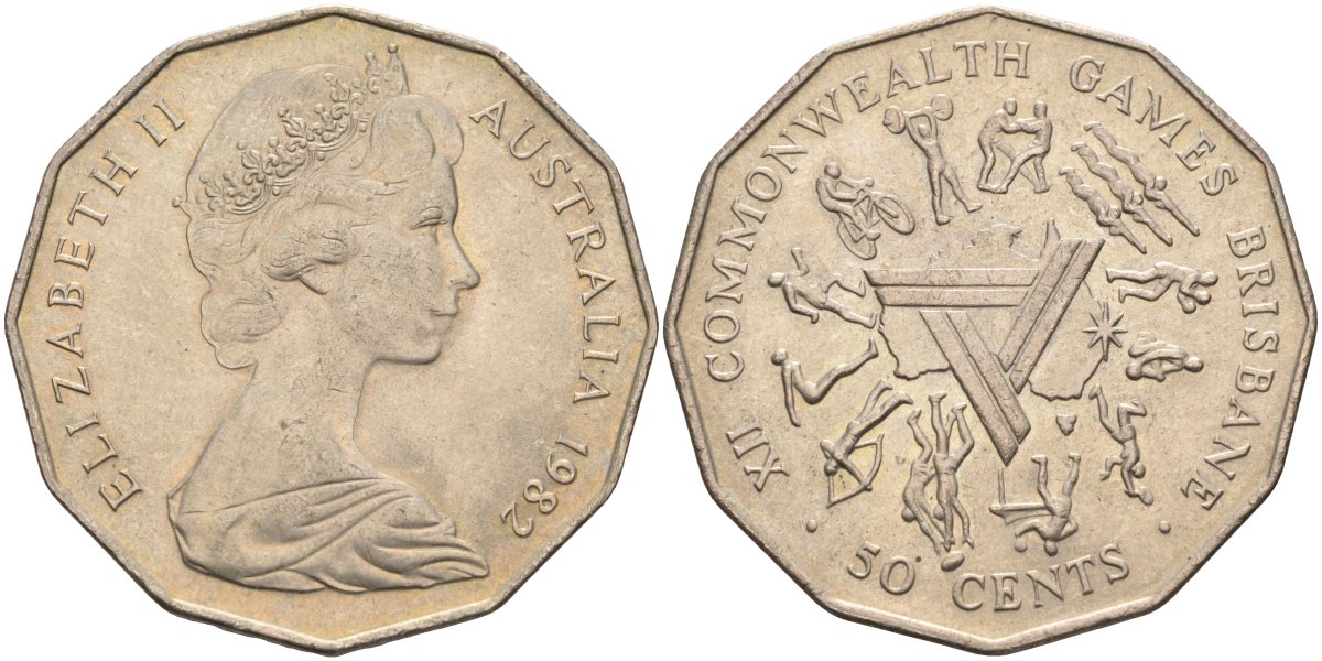 Австралия 50 центов 1982 Елизавета II (1952-2022), XII игры стран Британсого содружества KM 74 медно-никель 4131-824