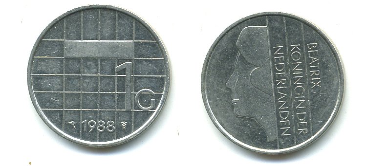 Нидерланды 1 гульден 1988 Беатрикс (1980-2013) KM 205 никель 04-432