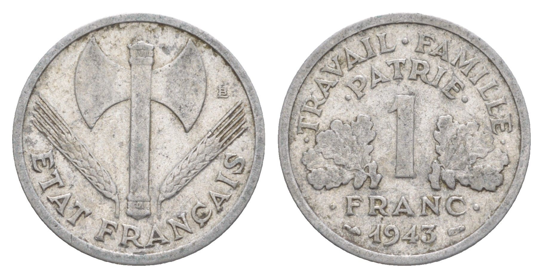 Франция 1 франк 1943 KM 902.1, Le Franc 222.2 алюминий 4641-1021