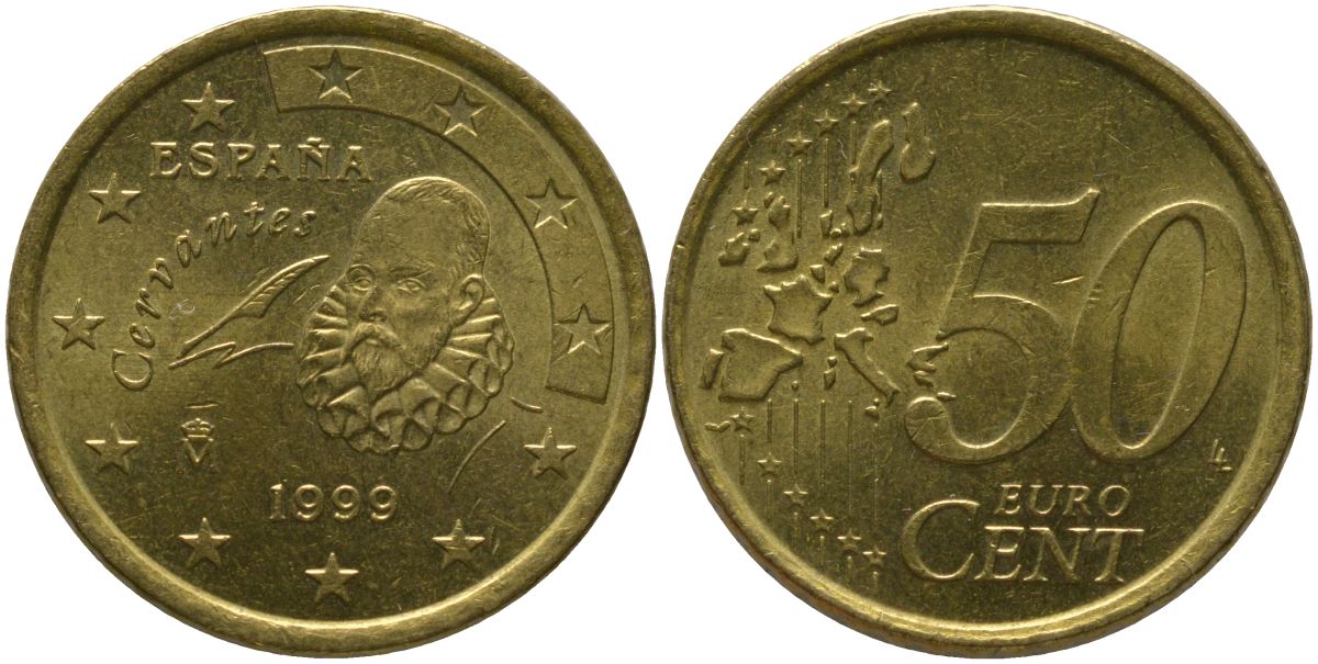 Испания 50 евроцентов 1999 M, Мигель де Сервантес KM 1045 нордик 4573-835