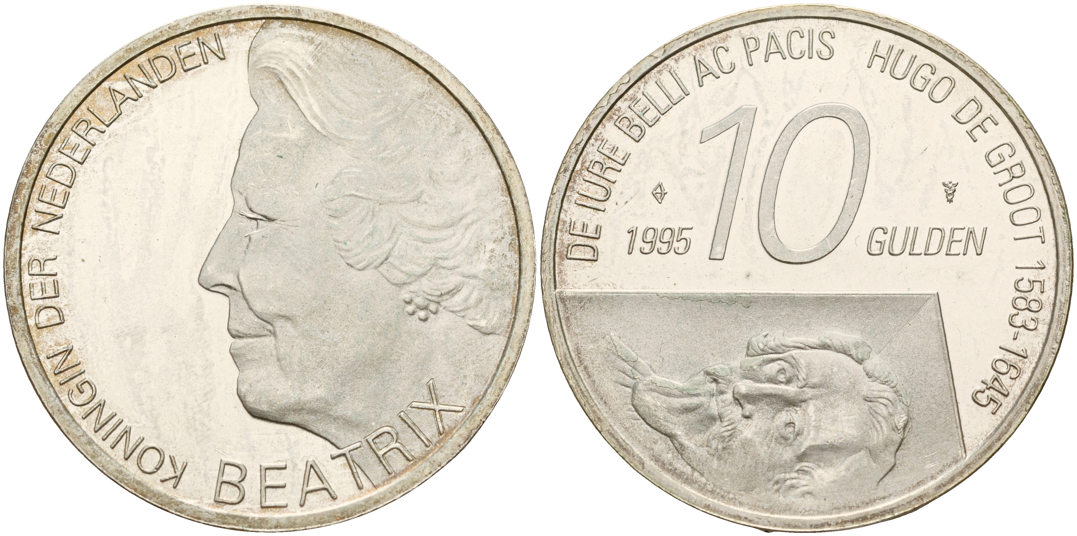 Нидерланды 10 гульденов 1995 300 лет со дня смерти Хьюго Грута, королева Беатрикс KM 220 серебро 1517-431